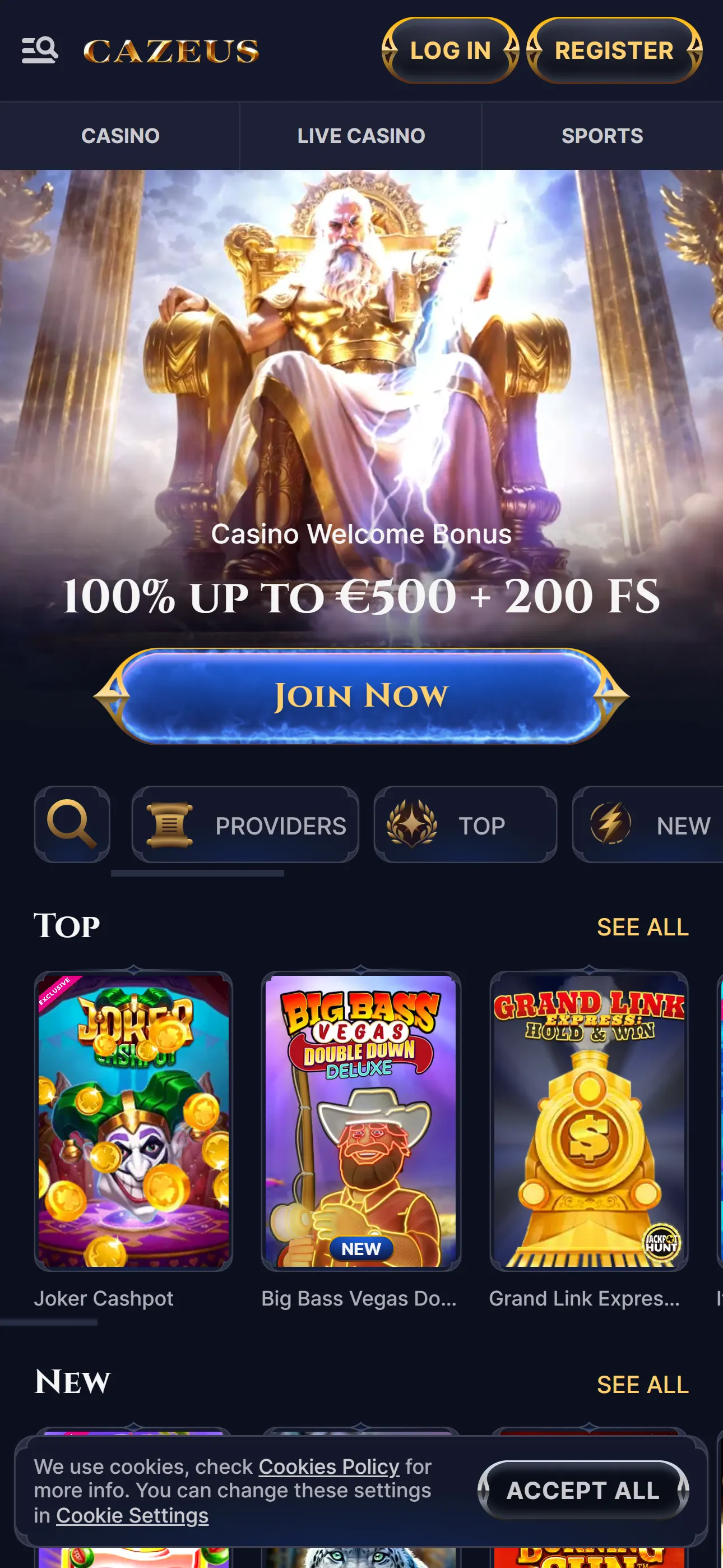 Cazeus Casino — mobile